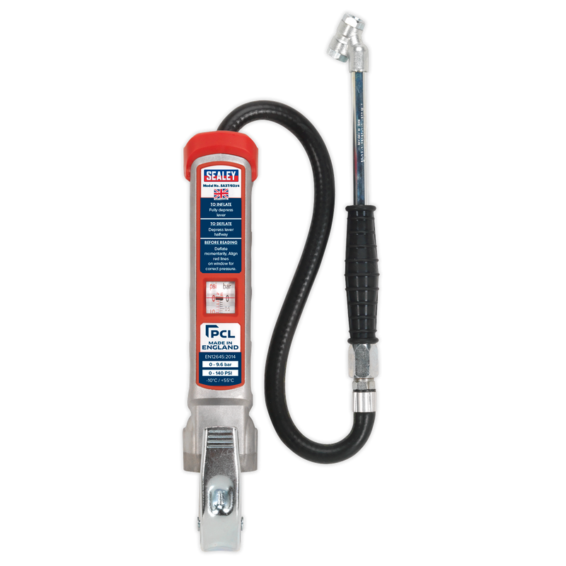 Sealey PCL Tyre Inflator SA37/93 0-9.6bar with Twin Push-On Connector