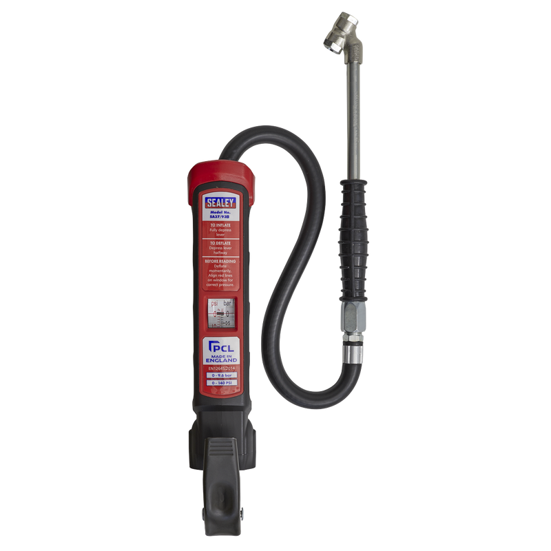 Sealey PCL Tyre Inflator SA37/93B 0-9.6bar with Twin Push-On Connector