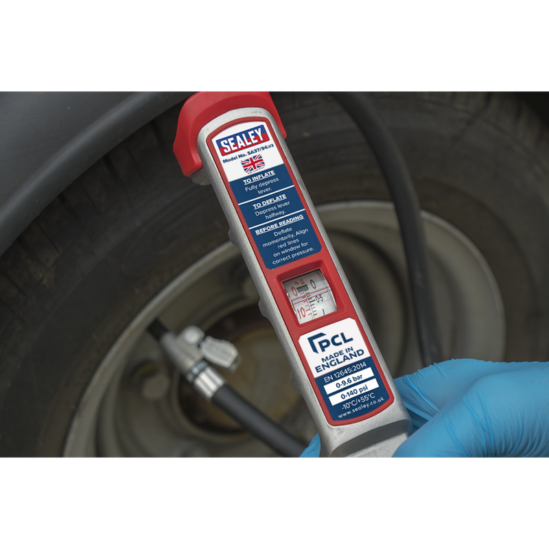 Sealey PCL Tyre Inflator SA37/94 15bar with 2.5m Hose & Clip-On Connector