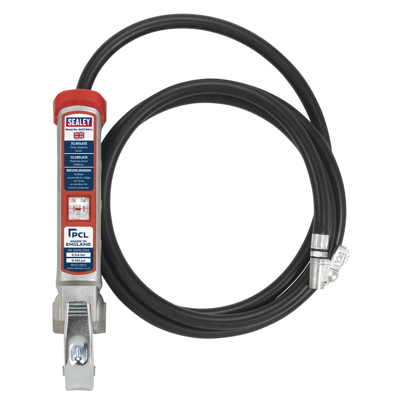 Sealey PCL Tyre Inflator SA37/94 15bar with 2.5m Hose & Clip-On Connector