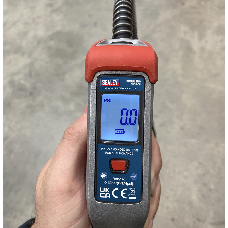 Sealey Digital Tyre Inflator SA375 2.7m Hose & Clip-On Connector