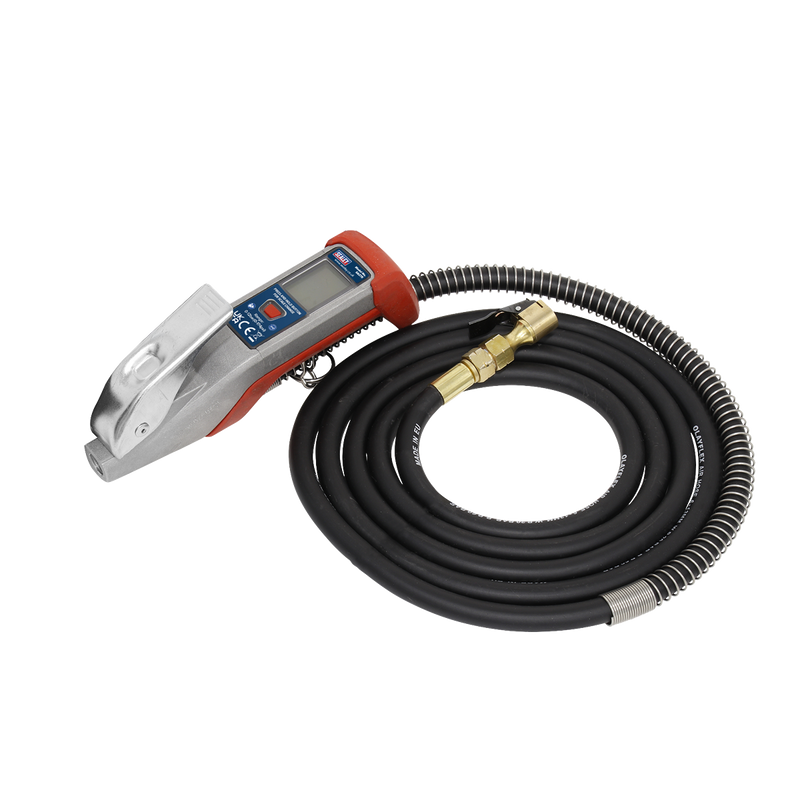 Sealey Digital Tyre Inflator SA375 2.7m Hose & Clip-On Connector