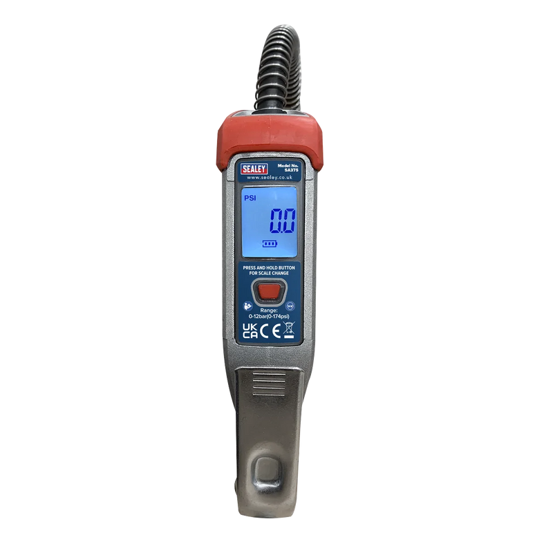 Sealey Digital Tyre Inflator SA375 2.7m Hose & Clip-On Connector