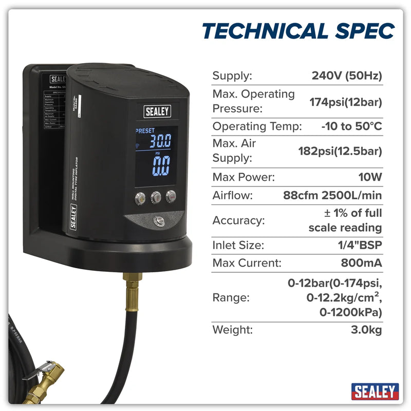 Sealey Wall Mounting Tyre Inflator SA450 174psi Digital