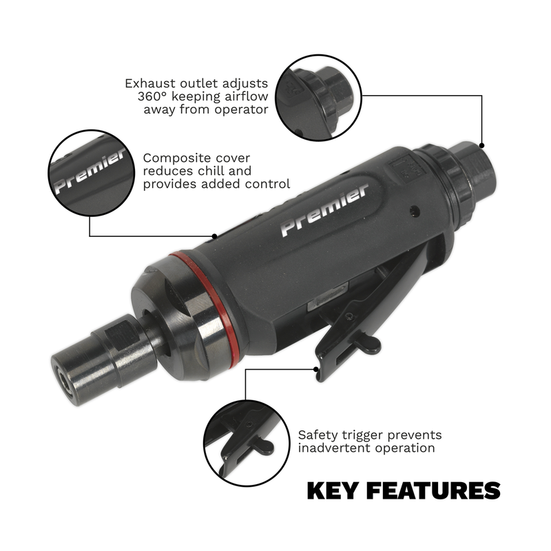 Sealey Premier Midi Straight Air Die Grinder 6mm - 25000rpm