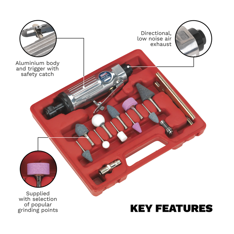 Sealey Air Die Grinder Kit SA67 16 Piece with 22000rpm Speed