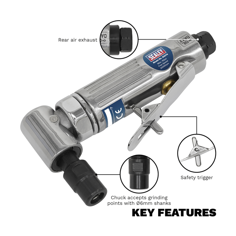 Sealey 90° Angle Air Die Grinder SA674 20000rpm