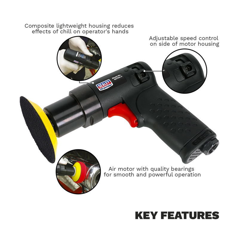 Sealey Premier Mini Air Polisher 75mm Model SA722 2000-6000rpm