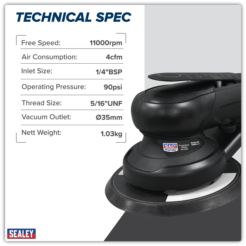 Sealey Premier Air Palm Orbital Sander Ø150mm 11000rpm