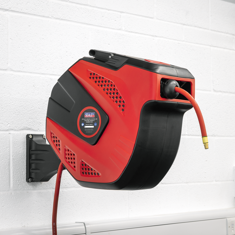 Sealey 15m Auto-Rewind Control Rubber Air Hose Reel 10mm ID