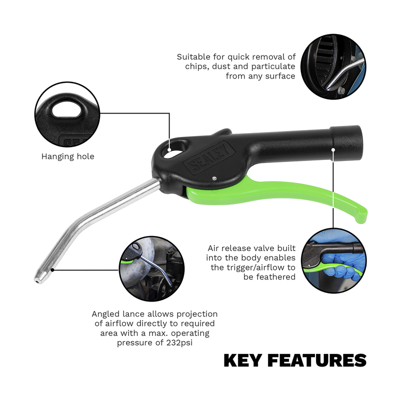 Sealey Premier Air Blow Gun SA9230 100mm Lance 232psi