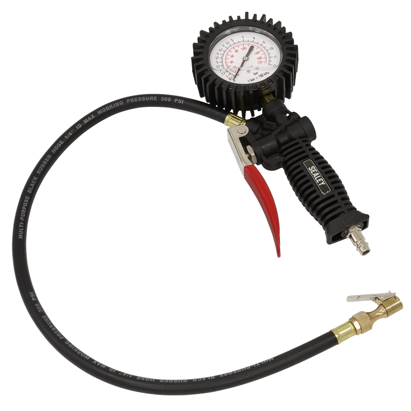 Sealey Tyre Inflator SA9304 0-12 Bar with Clip-On Connector