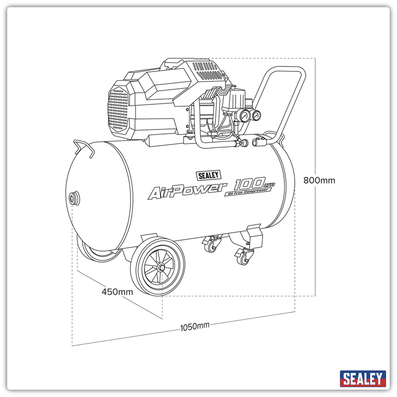 Sealey Air Compressor 100L V-Twin 3hp Oil Free