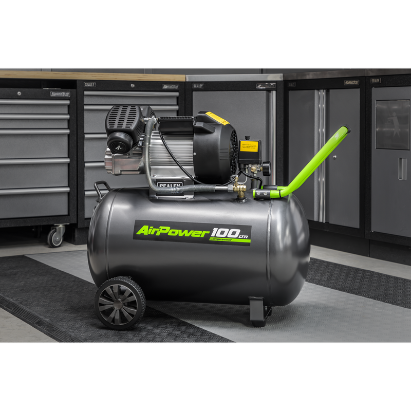 Sealey 100L Direct Drive V-Twin Air Compressor 3hp with Kit