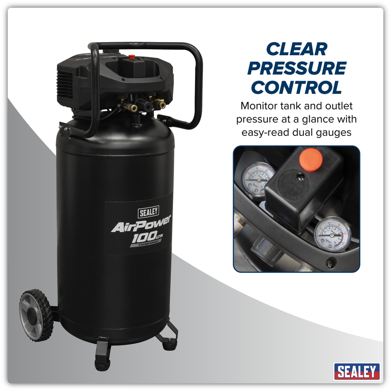 Sealey 100L Oil Free Belt Drive Vertical Compressor 2.5hp