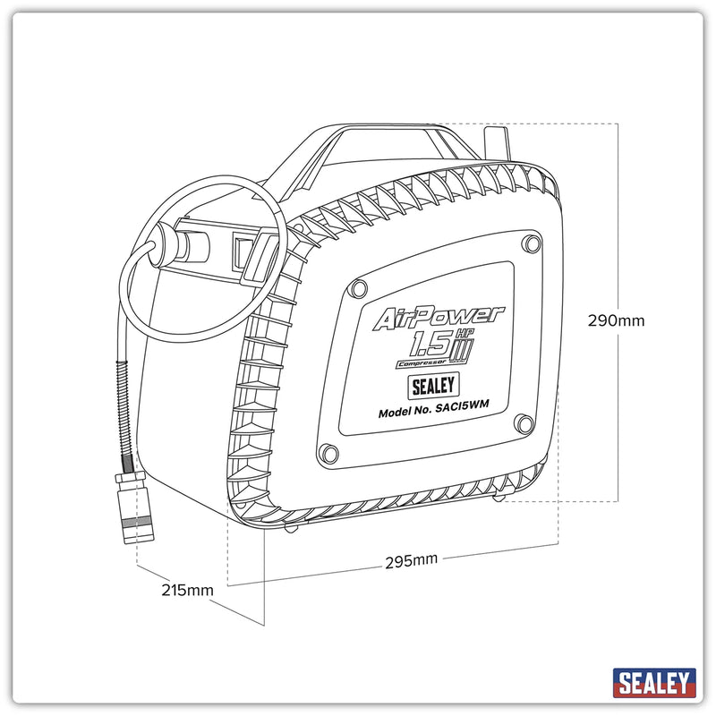 Sealey Wall Mounting Air Compressor 1.5hp with 7m Hose Reel