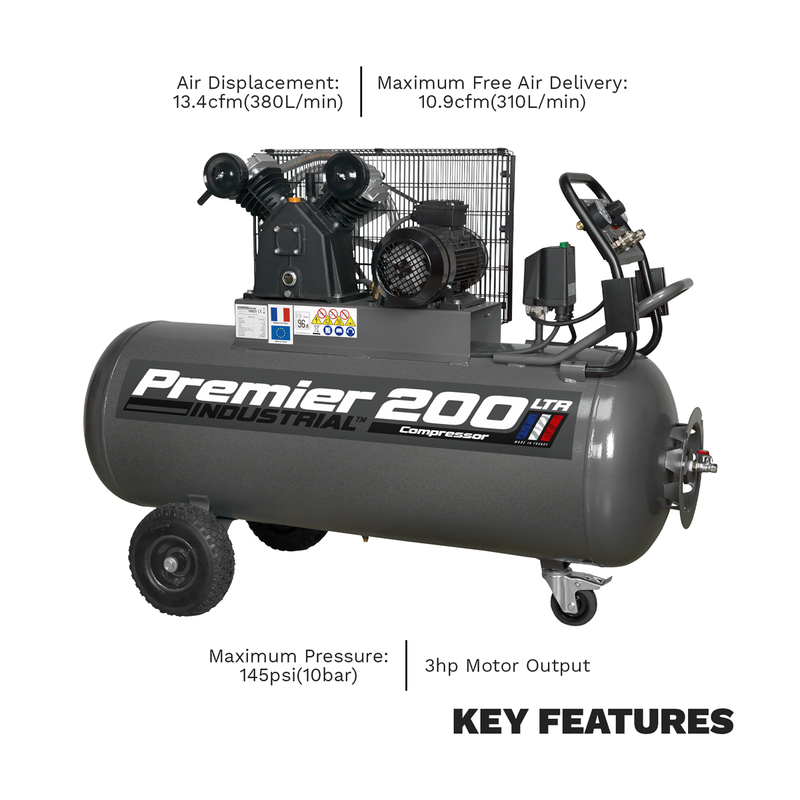 Sealey Premier 200L Belt Drive Air Compressor SAC3203B 3hp