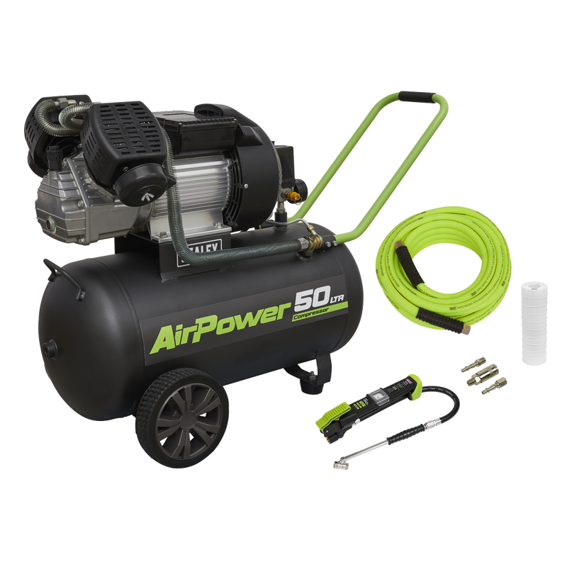Sealey 50L V-Twin Direct Drive Air Compressor 3hp with Accessories