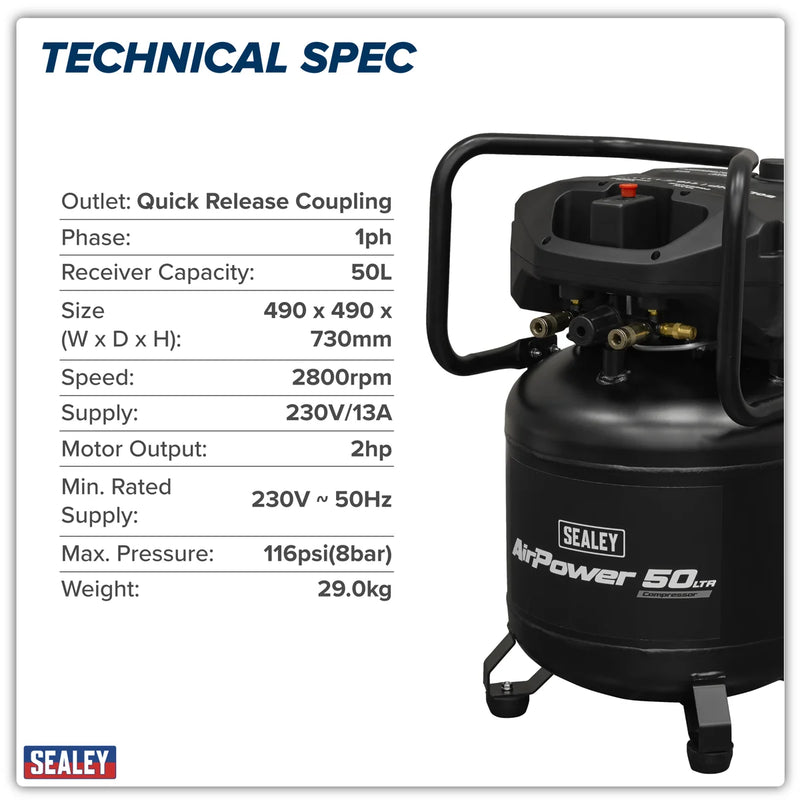 Sealey 50L Oil Free Belt Drive Compressor 2hp