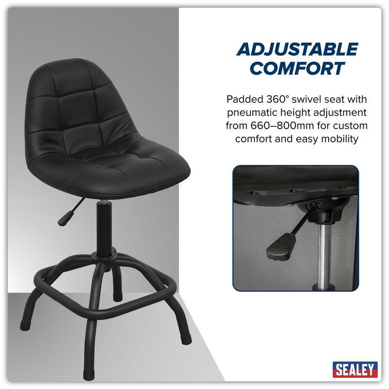 Sealey Premier Industrial Pneumatic Workshop Stool SCR01B 150kg Capacity