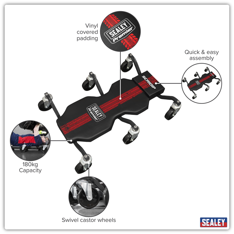 Sealey Premier Steel Creeper SCR101P 180kg Capacity with Headrest