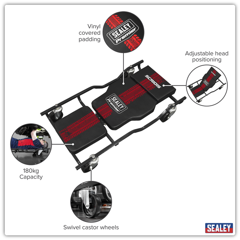 Sealey Premier Steel Creeper SCR101S 180kg Capacity with Adjustable Headrest