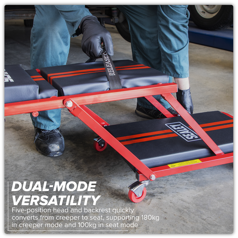 Sealey Steel Creeper/Seat SCR79 180kg Capacity with Adjustable Head Rest