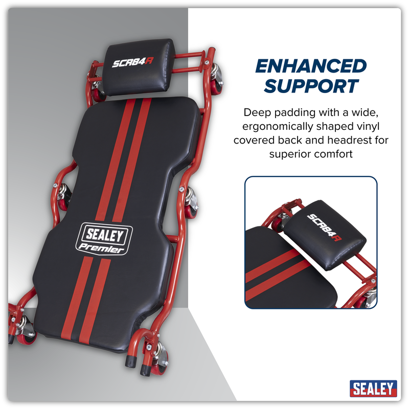 Sealey Premier Deluxe Steel Creeper SCR84 180kg Capacity with Headrest