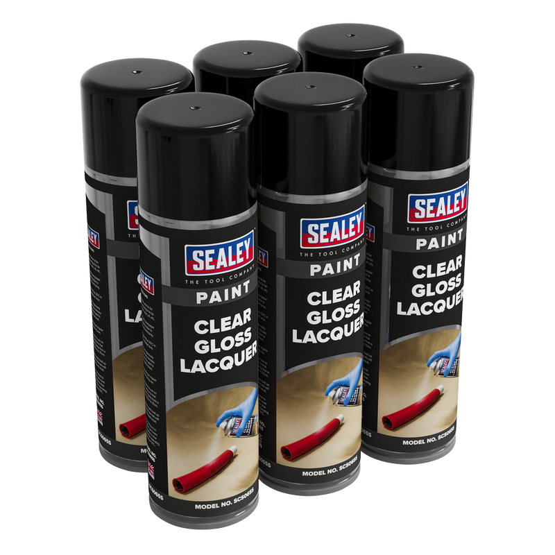 Sealey Gloss Lacquer 500ml Clear - Pack of 6