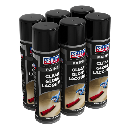 Sealey Gloss Lacquer 500ml Clear - Pack of 6