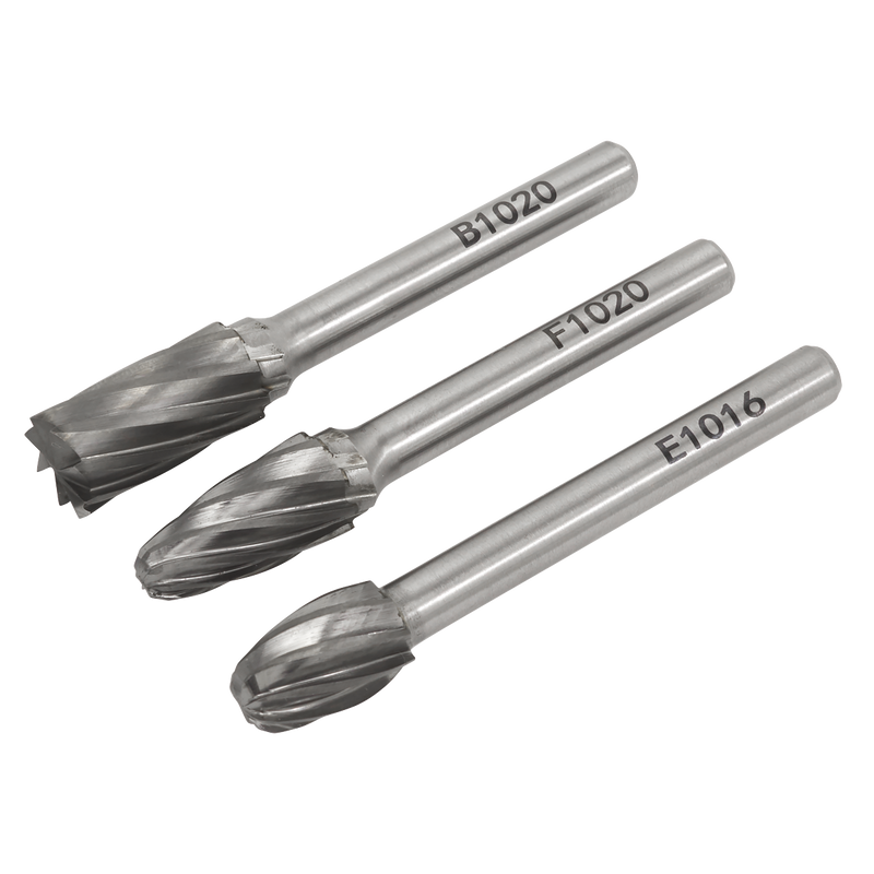Sealey Tungsten Carbide Rotary Burr Set 3 Piece - 6mm Shaft Diameter