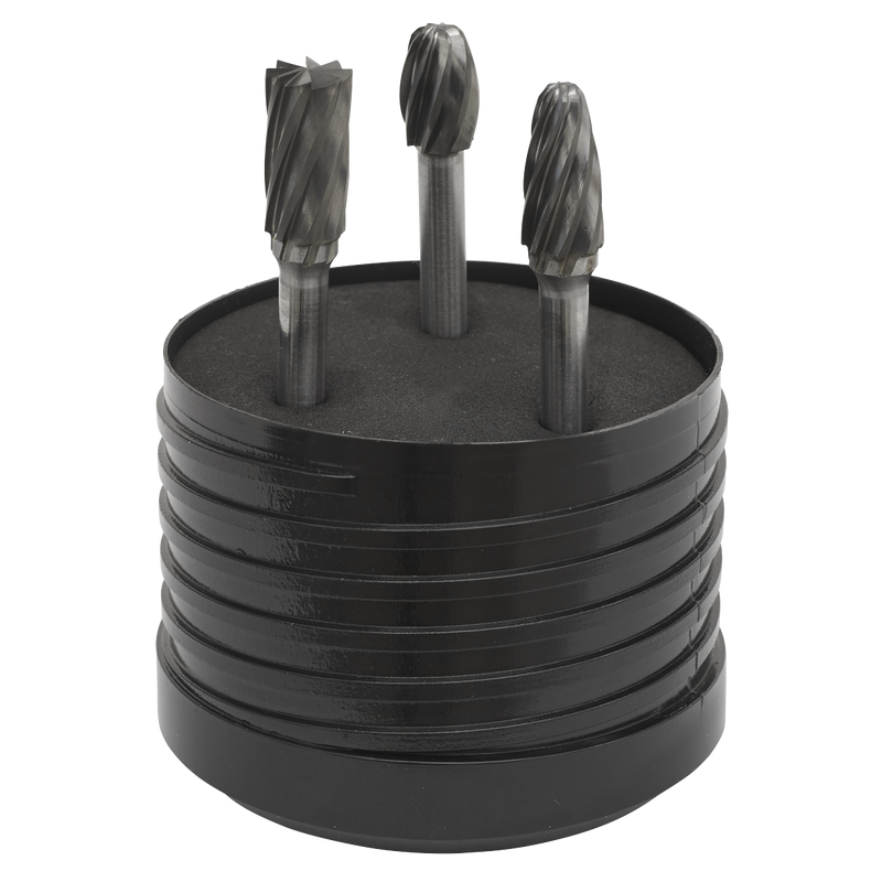 Sealey Tungsten Carbide Rotary Burr Set 3 Piece - 6mm Shaft Diameter