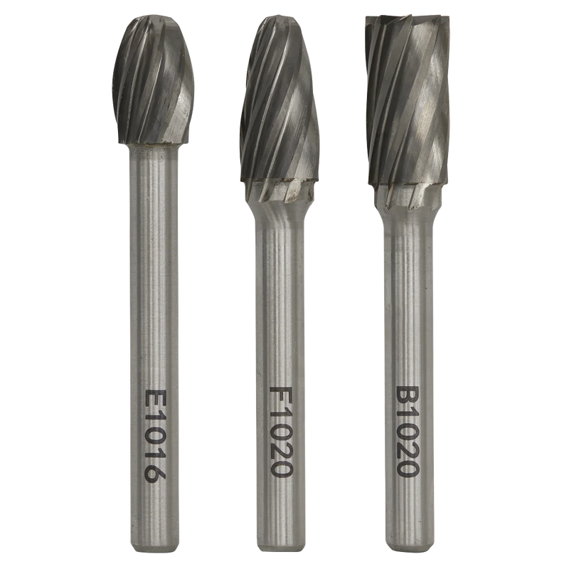 Sealey Tungsten Carbide Rotary Burr Set 3 Piece - 6mm Shaft Diameter