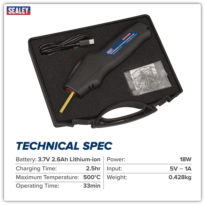 Sealey Rechargeable Hot Stapler SDL16 18W for Plastic Repairs