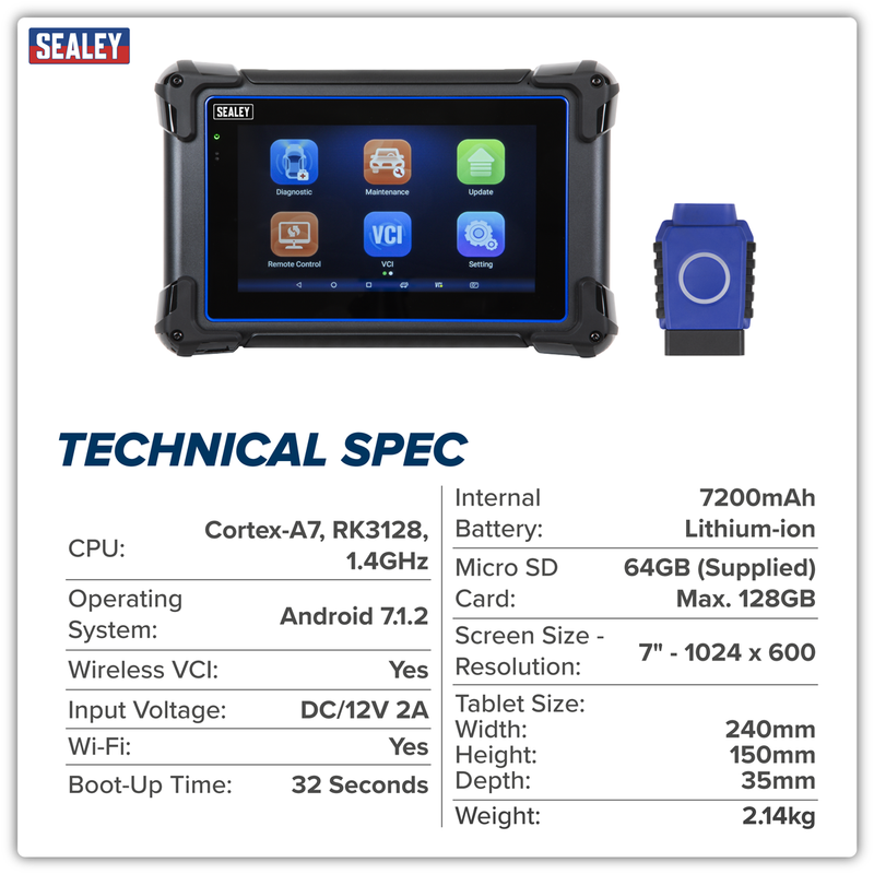 Sealey Diagnostic Tablet SDS1 7" Screen Android 7.1.2