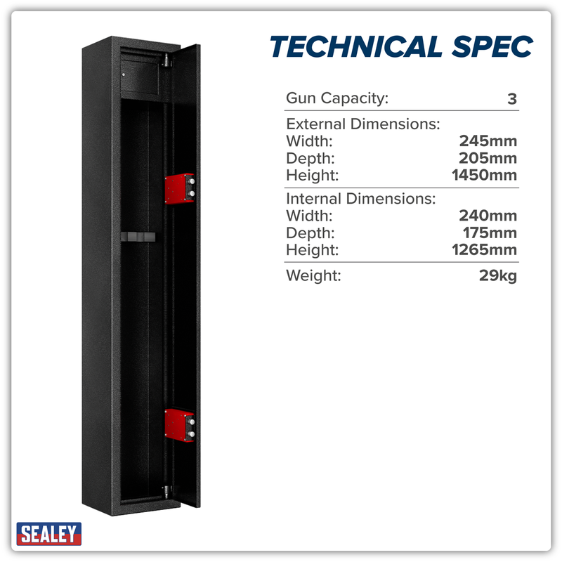 Sealey SGS3AB 3 Gun Cabinet with Ammo Safe 1450mm