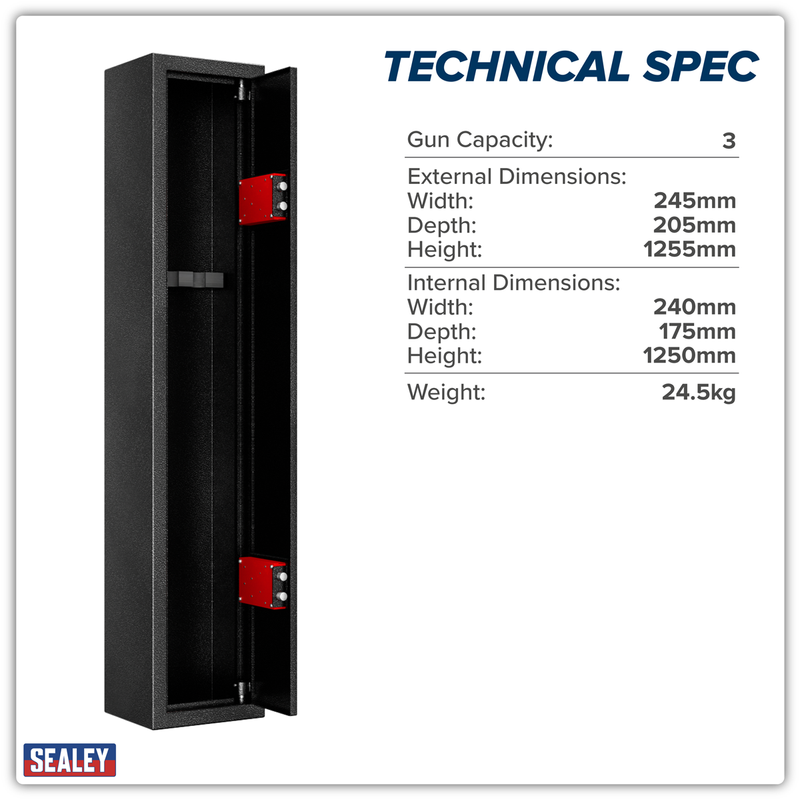 Sealey 3 Gun Cabinet SGS3 Secure Storage 245x205x1255mm