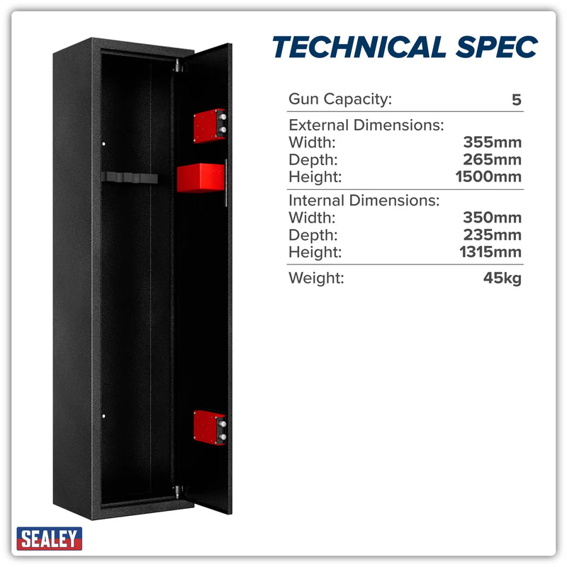 Sealey 5 Gun Cabinet with Ammo Safe - 1500mm High