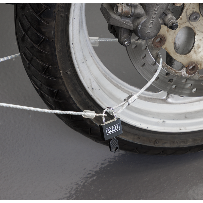 Sealey 3m Motorcycle Cable Lock with High Security Padlock