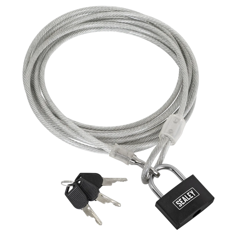 Sealey 3m Motorcycle Cable Lock with High Security Padlock