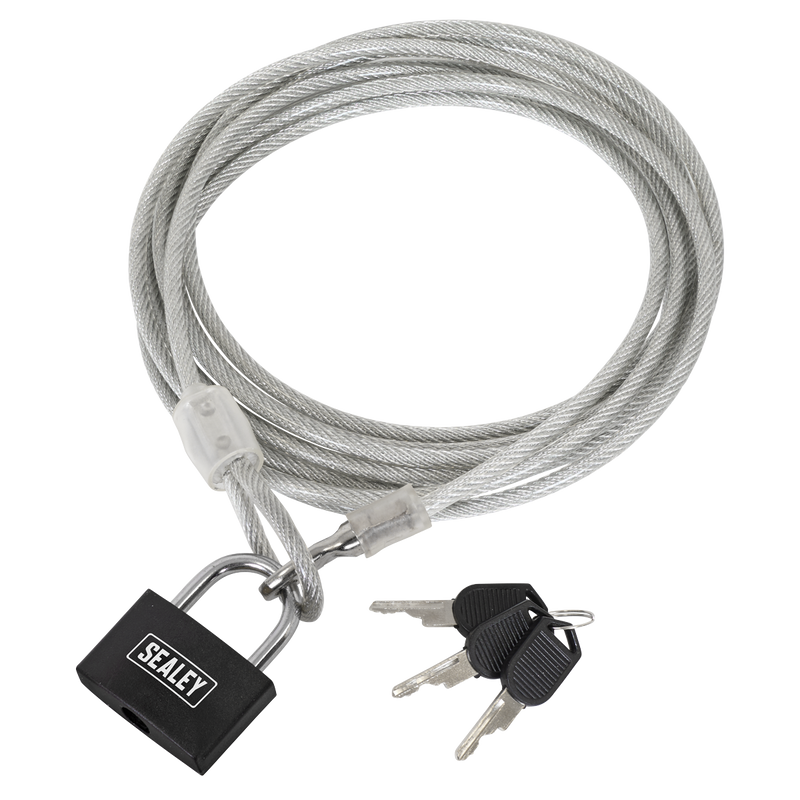 Sealey 3m Motorcycle Cable Lock with High Security Padlock
