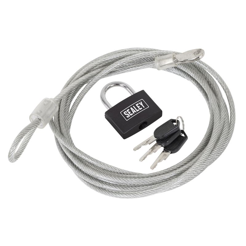 Sealey 3m Motorcycle Cable Lock with High Security Padlock
