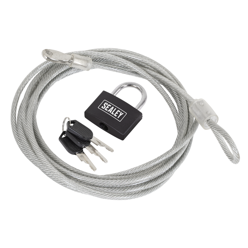 Sealey 3m Motorcycle Cable Lock with High Security Padlock