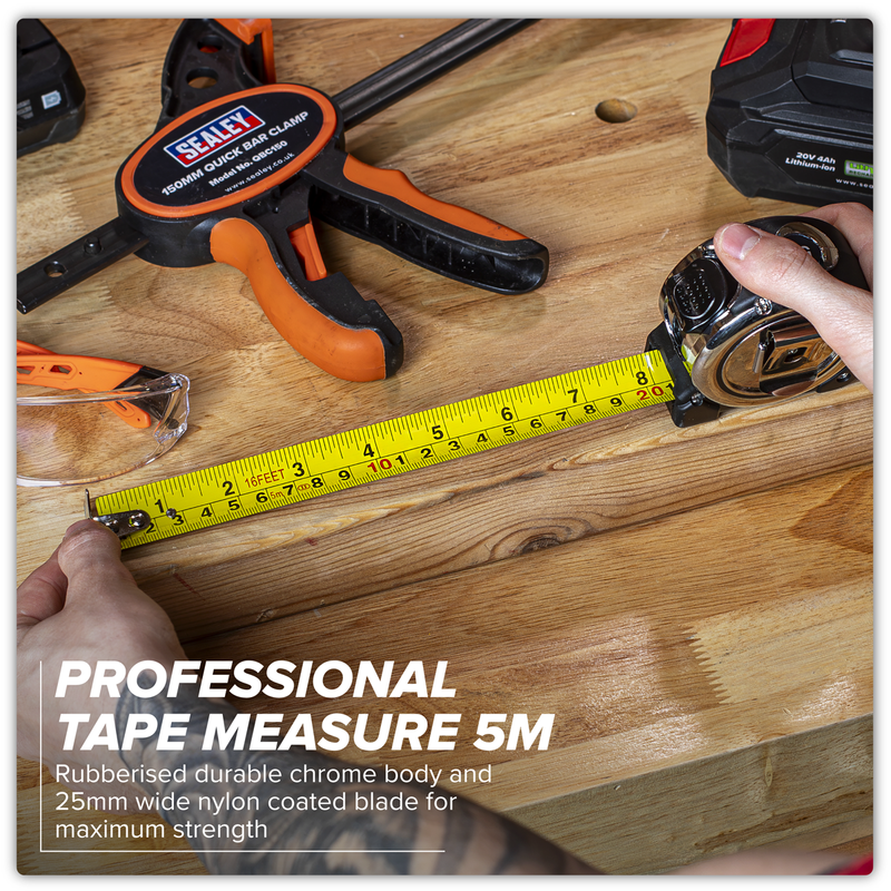 Sealey Premier Tape Measure 5m (16ft) SMT5P Chrome Body