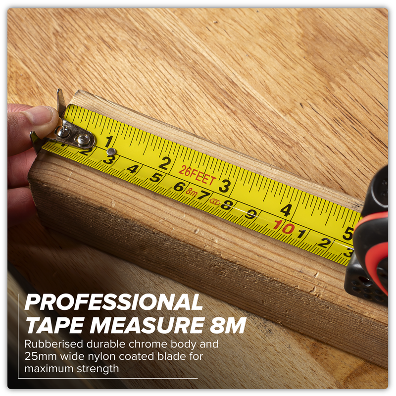 Sealey Premier Tape Measure 8m (26ft) Heavy-Duty ABS Model SMT8H
