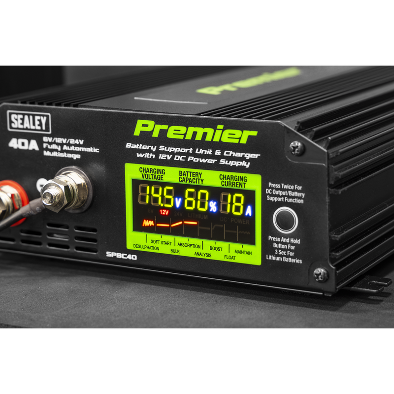 Sealey Premier Battery Support Unit Charger & Maintainer 40A 230V