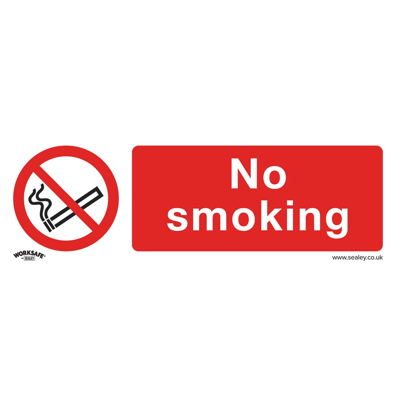 Worksafe No Smoking Safety Sign Self-Adhesive Vinyl 300x100mm Pack of 10