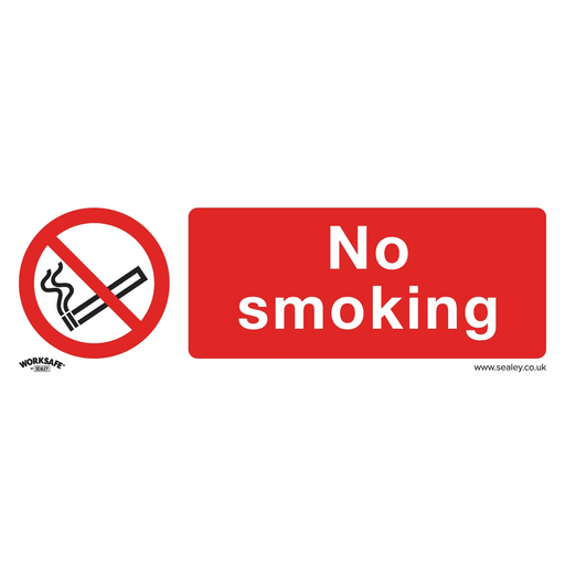 Worksafe No Smoking Safety Sign Self-Adhesive Vinyl 300x100mm Pack of 10