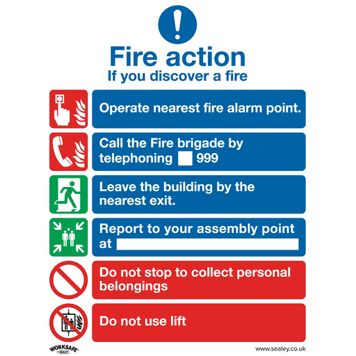 Worksafe Fire Action Safety Sign SS19P10 200x250mm Pack of 10