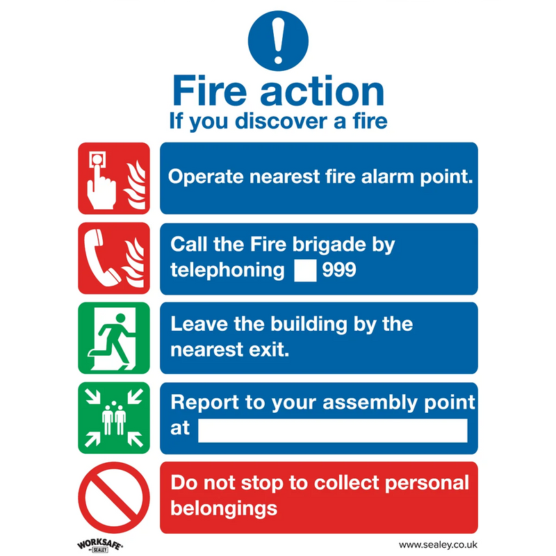 Worksafe Fire Action Safety Sign Rigid Plastic 200x250mm Pack of 10